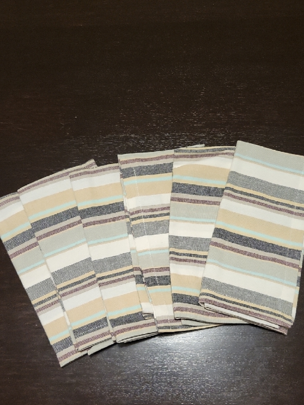 Aman Imports - Striped Beige, Cream & Aqua 100% Cotton Napkin (Set of 6)
